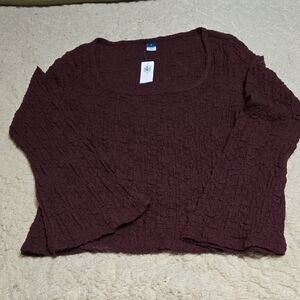 Old Navy Maroon Textured Long Sleeve Top